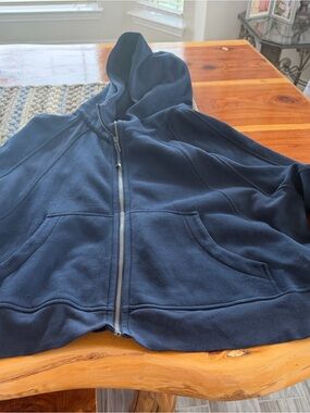 lululemon athletica navy scuba zip-up hoodie with brass zipper